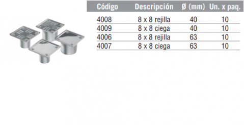 Portarrejilla 8 x 8 con salida 40 o 63 con rejilla o Tapa ciega Acero Inoxidable